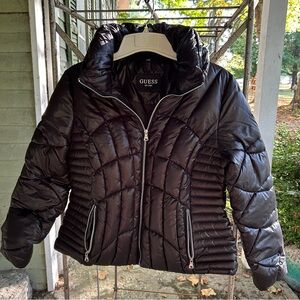 GUESS Women's Shiny Black Puffer Jacket